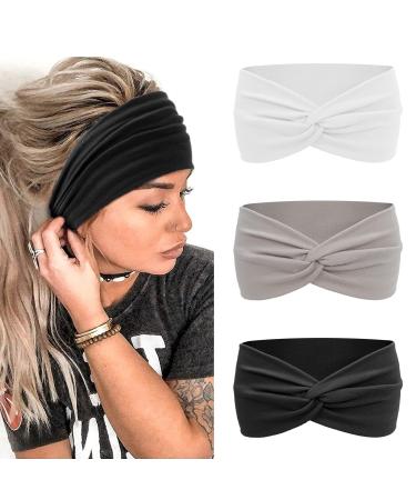 MISUPORVE Wide Headbands for Women Non Slip Stretch Workout Headband Cloth Breathable Head Bands Yoga Running Sport Hairbands for Women's Hair Solid Color Hair Accessories 3 Pcs