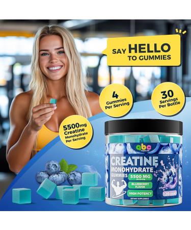INSPIRELIFE ABC Creatine Monohydrate Gummies 5500mg for Men and Women,120 Count Chewable Creatine Monohydrate Gummies for Muscle Support,Energy Refresh Supplement Blueberry Flavored - Buy Online on GoSupps.com