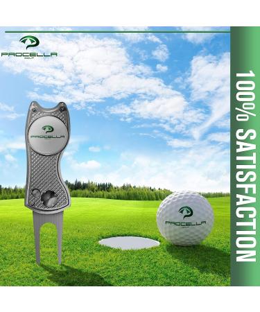 Procella Golf Divot Repair Tool with Ball Marker | Metal Switchblade Style | Multi-Tool for Men and Women - Silver - Buy Online on GoSupps.com