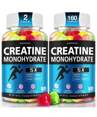 Creatine Monohydrate Gummies - Clean Creatine for Women Men for Muscle Strength Improving Endurance & Post Workout Recovery - Creatine Supplement Mixed Fruit Flavors (160 Gummies) Fruit 80 Count (Pack of 2)