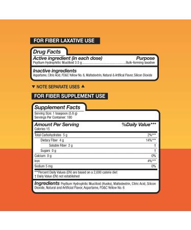 Equate Fiber Therapy Powder 36.8 oz - Smooth Texture, Orange Flavor, Sugar Free - 180 Doses - Buy Online on GoSupps.com
