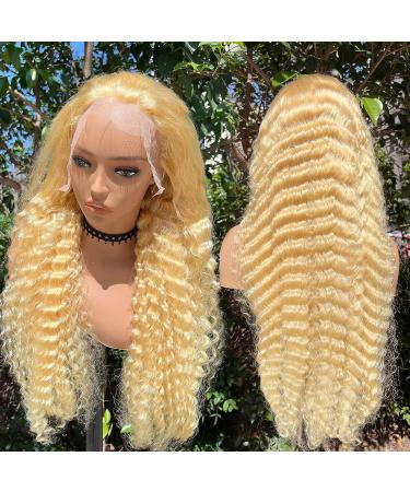 20 Inch Blonde Deep Wave Lace Front Wig Human Hair 13x6 | Pre Plucked 180% Density Glueless 613 HD Lace Frontal Wig for Women - Buy Online on GoSupps.com