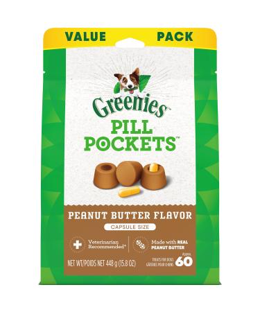 Greenies Pill Pockets Natural Dog Treats, Capsule Size, Peanut Butter Flavor 15.8 Ounce (Pack of 1)
