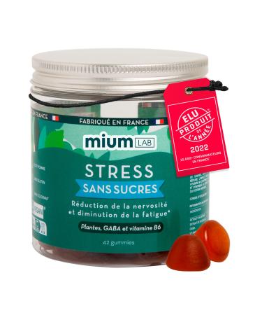 Mium Lab Anti-Stress Reduces Physical and Mental Fatigue - Nervous Balance - GABA + Adaptogenic Plants (Hawthorn & Rhodiola) + Vitamin B6 - Apple Flavor - 21 Day Care - Made in France