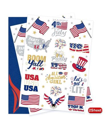 AOYOO 4th of July Glitter Temporary Tattoos - Patriotic Party Supplies for Memorial Day, Independence Day & Labor Day - Buy Online on GoSupps.com