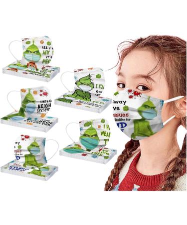 100Pcs Kids Grinch Disposable Face_Mask - Christmas Childrens Face_Mask Assorted Colors Design Boys Girls 3-Ply Face_Covering (Grinch E) - Buy Online on GoSupps.com