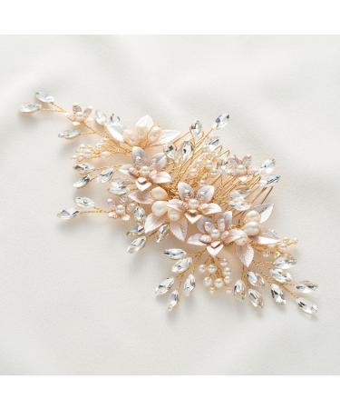 SWEETV Handmade Wedding Hair Comb | Pearl Flower Bridal Hair Clip | Elegant Women's Hair Accessories in Gold - Buy Online on GoSupps.com