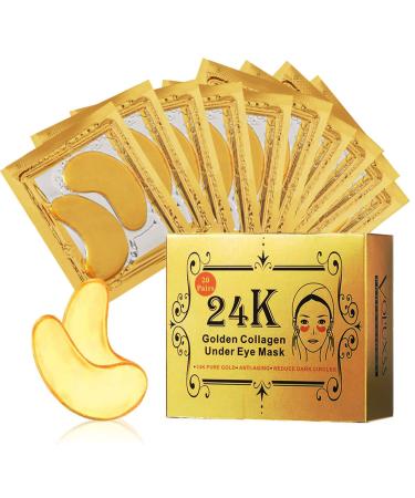 Voluxss 24K Gold Under Eye Treatment Mask Crystal Collagen Under Eye Patches for Puffy Eyes|Dark Circles|Under Eye Bags|Fine Lines & Wrinkles- Anti Aging Eye Gel Pads 20Pairs