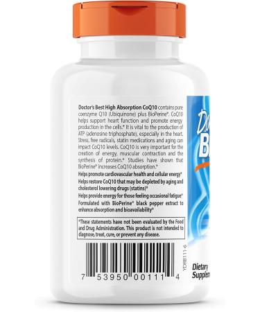 Buy High Absorption CoQ10 200mg - 60 Veg Capsules | Doctors Best - Support Heart Health & Energy - Buy Online on GoSupps.com