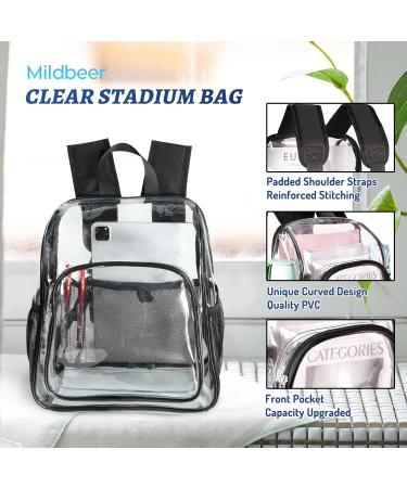 Mildbeer Clear Stadium Backpack with Bottle Holder - 12x12x6 PVC Plastic See Thru Bag for Work, Concerts, and Festivals - Black - Buy Online on GoSupps.com