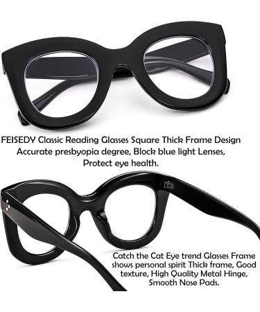 FEISEDY Retro Oversized Blue Light Blocking Reading Glasses - Anti Glare Thick Frame for Digital Eye Strain - B2980 Black Frame 2.0x - Buy Online on GoSupps.com