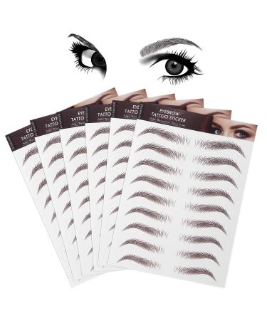 Molain 4D Hair-Like Eyebrow Tattoos Stickers 6 Sheets Waterproof Long-lasting Eyebrow Colors Transfers Sticker Peel Off for Eyebrow Grooming Shaping 1 Style 54 Pairs (Brown) 6 PCS Brown