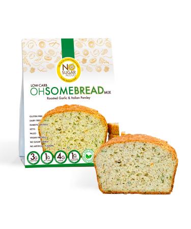 Low Carb OhSome Roasted Garlic Bread Mix, Gluten-Free & Plant-Based Keto Bread Mix, High Protein & Fiber, No Artificial Flavors, Dairy-Free & Paleo-Friendly, No Added Sugar, 9.6 oz - No Sugar Aloud