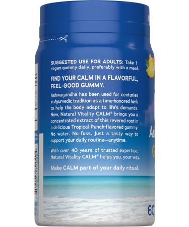 Natural Vitality Calm Ashwagandha Gummies | Tropical Punch Flavor | Concentrated Extract | Vegan & Gluten Free Herbal Supplement | 60 Count - Buy Online on GoSupps.com