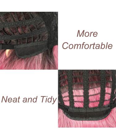 FAELBATY Ombre Black Rose Red Short Wave Bob Synthetic Wig with Bangs - Cosplay & Halloween Costume Wig for Women - Buy Online on GoSupps.com