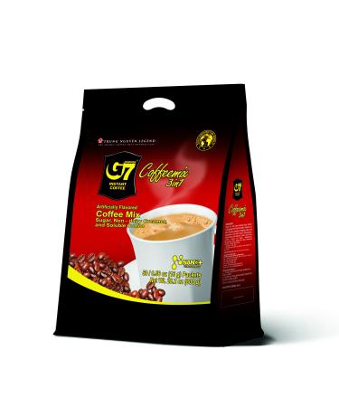 TRUNG NGUYEN G7 3-IN-1 Instant Coffee for Energy Boost by NANO+ Technology - Roasted Ground Coffee Blend with Non-dairy Creamer and Sugar - Strong and Pure Vietnamese Instant Coffee (50 Sachets/Bag) Traditional Flavour & Sophisticated Aroma 1.76 Pound (Pa