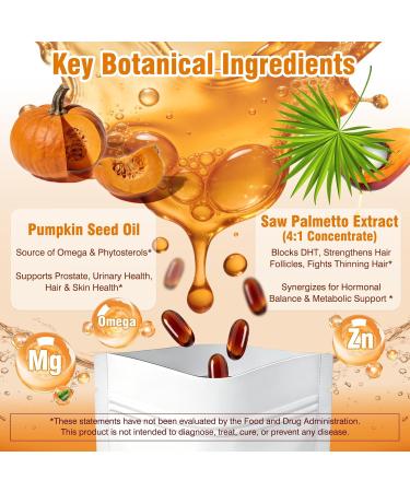 Fenolutra Pumpkin Seed Oil with Saw Palmetto - Cold-Pressed Softgels for Hair Growth & Prostate Support - Organic Supplement for Men & Women, Non-GMO, 300 Softgels - Buy Online on GoSupps.com