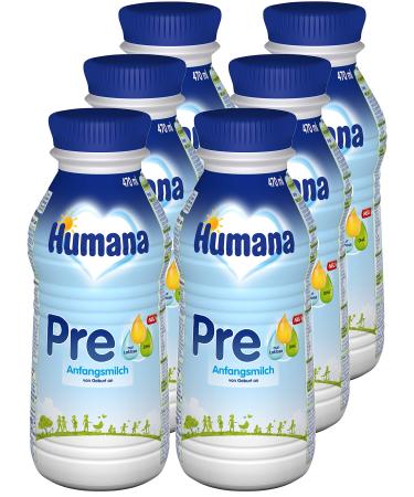 Humana initial milk pre -ready from birth ready -to -drink infant milk in addition to breast milk or as sole pre food baby food with DHA and only lactose 6 x 470 ml liquid 470 ml (6 Pack)