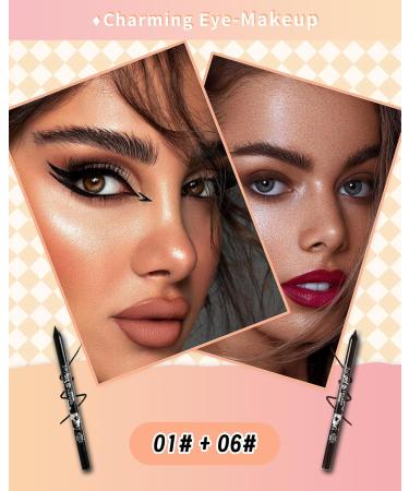 Black Brown Colored Eyeliner Pencil Set-2Pcs Multi-Use Gel Eye Liner Eyeshadow Pen Waterproof Smudge-proof Long Lasting Water Line Pencil Professional Eye Makeup Set for Women with Sharpener-01+06 01 Black +06 Brown - Buy Online on GoSupps.com