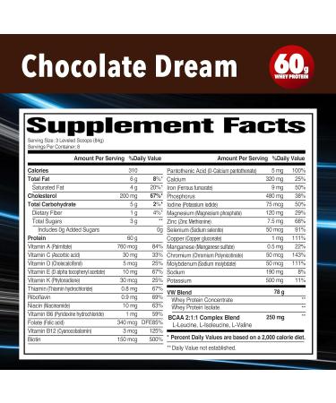 Vitamin Whey - Premium Whey Protein Powder Chocolate Dream 60g Protein Gluten-Free BCAA Complex 26 Vitamins & Minerals - Buy Online on GoSupps.com