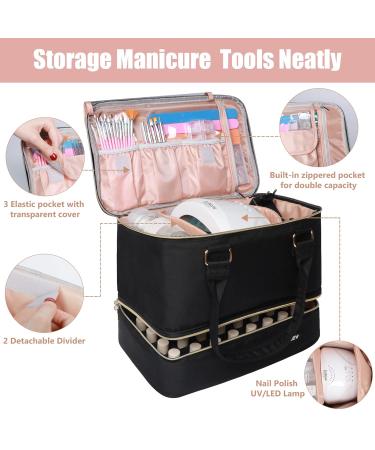 Covkev Nail Polish Organizer - Holds Lamp, 40 Bottles, Manicure Tools - Double-Layer Bag Case in Black - Buy Online on GoSupps.com