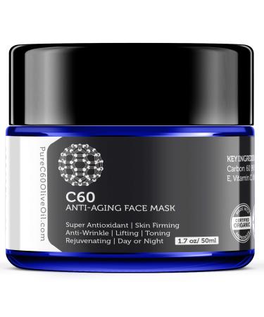 C60 Anti-Aging Face Mask 50ml with Green Tea Aloe Ubiquinone (CoQ 10) Vitamin E and Vitamin C for Men & Women Made with Organic Ingredients - From The Leading Global Producer