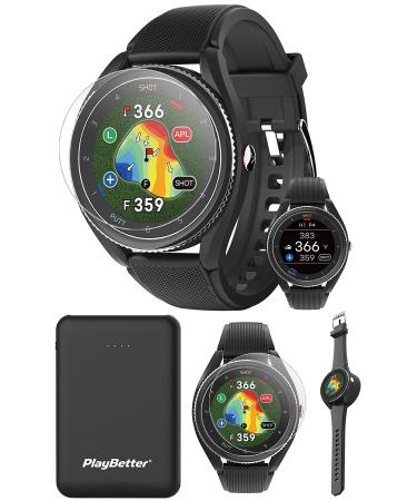 Voice Caddie T9 (Black) GPS Golf Watch - Color Touchscreen, Green Undulation & Slope - Shot & Putt Tracking for Perfect Scoring - Power Bundle + T9 Screen Protectors (x4) & PlayBetter Portable Charger +Charger Bundle Black