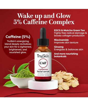 TruSkin Caffeine Face & Eye Serum - 5% Caffeine Boost for Dark Circles & Puffiness - Niacinamide Matcha & Ginseng - 1 Fl Oz - Buy Online on GoSupps.com