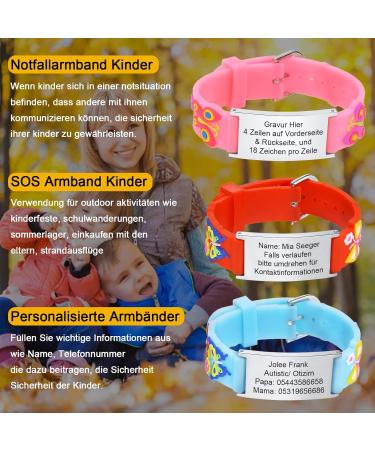 Emergency SOS Bracelet for Kids - Personalized Waterproof ID Armband | Anti-Lost Name & Phone Number - Pink Butterfly Design - Buy Online on GoSupps.com