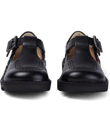Kickers Girls Black Leather School Shoes 11 UK Child - Easy Fastening T-Bar Design - Buy Online on GoSupps.com