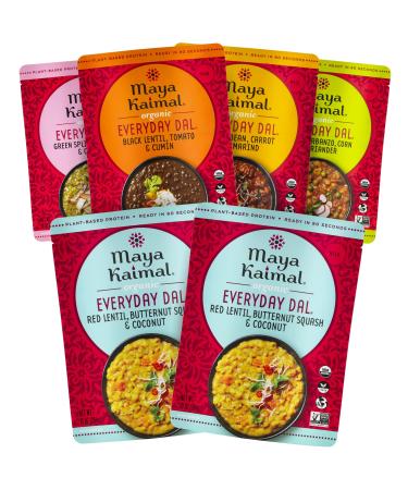 Maya Kaimal Foods - Organic Indian Everyday Dal - 6 pack variety of 10oz Ready to Eat Meals - Fully Cooked - Vegan - Kosher - Microwavable - made from Lentils, Beans, Squash, Coconut, Peas Variety Pack 10 Ounce (Pack of 6)