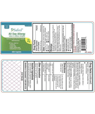 Safrel Cetirizine HCl 10mg 300 Tablets - Fast Allergy Relief | 24 Hour Antihistamine for Hay Fever & Allergies | Generic Zyrtec - Buy Online on GoSupps.com