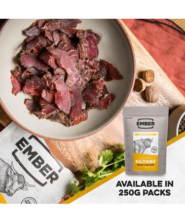 Buy Ember Snacks Biltong Beef Jerky - 25g x 10 Pack | Low-Calorie Low-Fat Snack | Made from British & Irish Beef | International Shipping Available - Buy Online on GoSupps.com