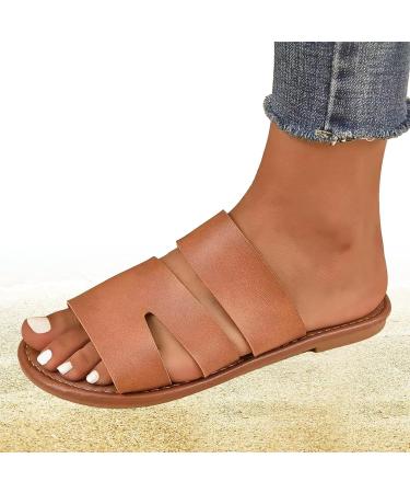 Buy Puzzlegame Women's Dark Brown Flat Ribbons Sandals - Summer Leisure Open Toe Rubber Shoes Size 37 EU for Shopping & Swimming - Buy Online on GoSupps.com