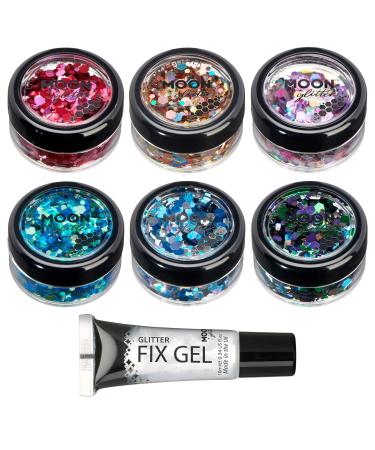 Mystic Chunky Glitter by Moon Glitter 100% Cosmetic Glitter for Face Body Nails Hair and Lips - 0.10oz - Set of 6