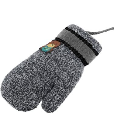 Fox Knitting Short Full Finger Gloves for Toddlers | Winter Thermal Plush Lining | 1-3 Years | Bear/Deep Grey - Buy Online on GoSupps.com