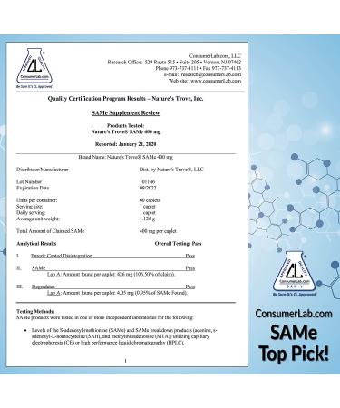 Nature's Trove SAM-e 400mg - 90 Enteric Coated Caplets | Vegan, Kosher, Non-GMO | Soy and Gluten Free - Cold Form Blister Packed - Buy Online on GoSupps.com