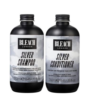 BLEACH LONDON Silver Shampoo 250 ml and Silver Conditioner 250 ml - High Pigmented Ashy Silver Rinse Vegan Cruelty Free colour Protected Clean colour Depositing Toning Formula