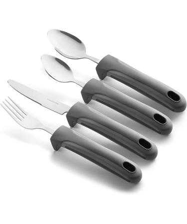 Special Supplies Adaptive Utensils (4-Piece Kitchen Set) Wide  Weighted  Non-Slip Handles for Hand Tremors  Arthritis  Parkinsons or Elderly Use  Stainless Steel Knife  Fork  Spoons (Gray Striped) - Buy Online on GoSupps.com