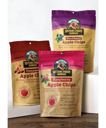 Sisters Fruit Company, TRIO, Apple Chips, All Natural, Gluten-Free, Fat-Free Contains THREE 2.25 OZ BAGS