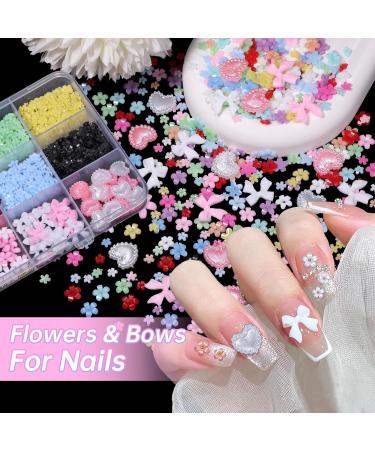 3D Color Tiny Flowers Nail Charms Kit - Acrylic Spring Blossom & Gold Caviar Beads | DIY Nail Art Decor Accessories - Buy Online on GoSupps.com