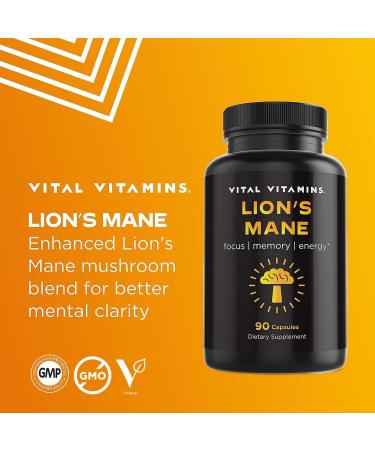 Vital Vitamins Lions Mane Mushroom Supplement Capsules - Brain Booster with Cordyceps, Reishi, Chaga & Maitake - 90 Veggie Pills - Buy Online on GoSupps.com