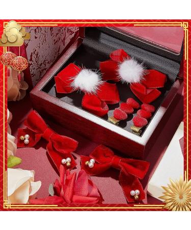 6 Pair Chinese Festival Hair Clips for Kids - New Year & Christmas Accessories with Pom Poms, Bows, and Tassels - Buy Online on GoSupps.com