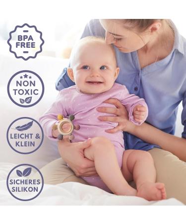 Cometrade Bite Ring for Babies | LFGB Silicone Kauringe & Natural Wooden Ring | Pacifier & Clip Set | Gummy Relief for Newborns & 3+ Months (Beige) - Buy Online on GoSupps.com