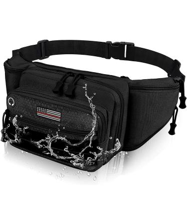 Tactical Fanny Packs Military Waist Bag Pistol Pouch Waterproof Belt Bumbag Utility Bags for Outdoor Camping Hiking Hunting with USA Flag Patch Black