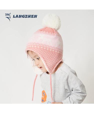 LANGZHEN Toddler Winter Hat Earflap Knit Cap, Fleece Lined Beanie for Baby Boys Girls 1-2 Years - Deer-Pink - Buy Online on GoSupps.com