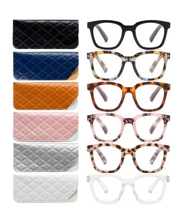 6 Pack Oprah Style Reading Glasses for Women Blue Light Blocking Square Readers with Spring Hinge 6 Pack-mix 1.25 x