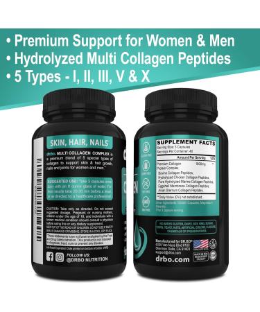 Multi Collagen Peptides for Women & Men - Type I II III V & X Multi Collagen for Women & Men Complex Capsules Hydrolyzed Peptides Pills Supplements for Skin Hair & Nails - 120 Protein Capsules - Buy Online on GoSupps.com