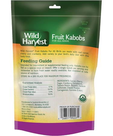 Wild Harvest Fruit Kabobs for Birds - 6 Count | Real Carrot, Cherry, Cranberry | Edible Skewer - Buy Online on GoSupps.com
