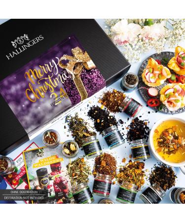 Hallingers Merry Christmas Tea Gift Set | 24 Vegan Varieties in Screw Glasses | Perfect for Advent Mother's Day & Father's Day | Unique Gift Ideas for All Occasions - Buy Online on GoSupps.com